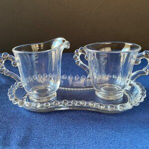 Vintage Glass Cream and Sugar and Tray Set